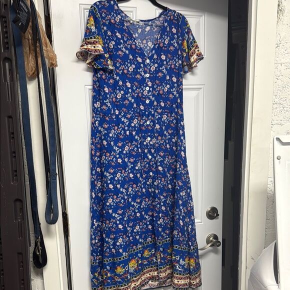 Floral Blue Dress Sinched Waist Drawstring Size Medium - BRAND NEW Summer Dress - Picture 2 of 2